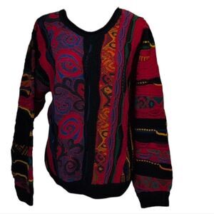 Coogi Sweater New Wool Bright Red Purple Texture Crew Neck Pullover Size M